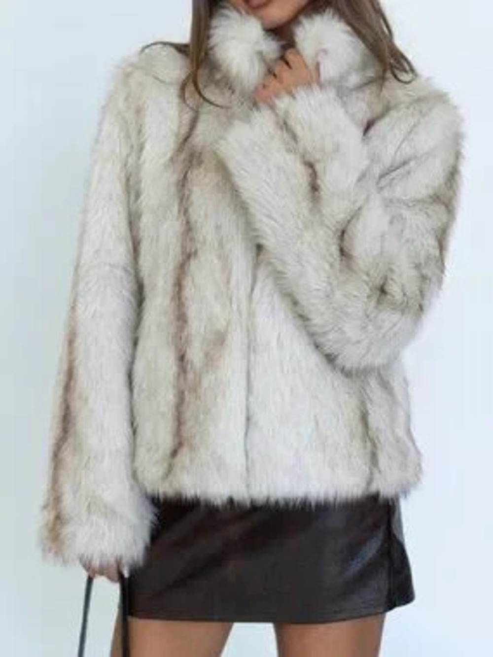ZARA Multicolor Casual Women's Long Sleeve Loose Faux Fur Coat